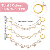 2 Sets Alloy Crystal Rhinestone Heart with Butterfly/Heartbeat/Infinity Link Shoe Decoration Chain, with Iron Loose Leaf Hinged Rings, Golden, 190~198mm, 3 colors, 1pc/color, 3pcs/set