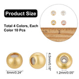 40Pcs 4 Colors Rack Plating Brass Beads, Silicone inside, Cadmium Free & Lead Free, Rondelle, Long-Lasting Plated, Mixed Color, 6x4.5mm, Hole: 1.2mm, 10pcs/color