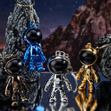 4Pcs 4 Colors Plastic Astronaut Keychains, Electroplated, with Iron Key Rings, Mixed Color, 10.3cm, 1pc/color