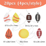 28Pcs 7 Style PU Leather Big Pendants, Sports Charms, Single-Sided Pattern, Mixed Shapes, Mixed Color, 55~57.5x28~55x1~2mm, Hole: 2mm, 4pcs/style