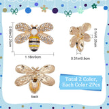 4Pcs 2 Colors 1-Hole Alloy Enamel Shank Buttons, with Rhinestone, Bees, Platinum & Golden, 22.5x30x8mm, Hole: 2.5mm, 2pcs/color