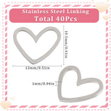 40Pcs 201 Stainless Steel Linking Ring, Heart, Stainless Steel Color, 10.5x13x1mm