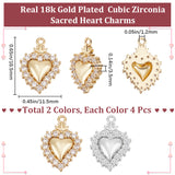 8Pcs 2 Colors Rack Plating Brass Micro Pave Clear Cubic Zirconia Pendants, Sacred Heart Charms, Long-Lasting Plated, Platinum & Golden, 16.5x11.5x3.5mm, Hole: 1.2mm, 4pcs/color