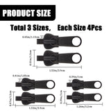 12Pcs 3 Style POM Replacement Zipper Sliders, for Luggage Suitcase Backpack Jacket Bags Coat, Black, 32~39x10~13x10~11.5mm, 4pcs/style