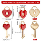 Alloy Enamel Pendants, Heart Key & Lock, Light Gold, Mixed Color, 60pcs/box