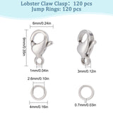 120Pcs 304 Stainless Steel Lobster Claw Clasps with 120Pcs Open Jump Rings, Stainless Steel Color, Clasp: 9x6x3mm, Hole: 1mm; Jump Rings: 4x0.7mm(21 Gauge), Inner Diameter: 2.6mm