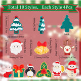 40Pcs 10 Styles Christmas Theme Opaque Resin Cabochons, Santa Claus & Christmas Sock & Deer, Mixed Shapes, Mixed Color, 20.5~28.5x12~26x6~8mm, 4pcs/style