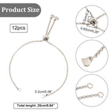 12Pcs 304 Stainless Steel Rolo Chain Slider Bracelet Making, Adjustable Bolo Bracelets, with Jump Rings, Heart, Stainless Steel Color, 9-7/8 inch(25cm), 0.2cm