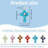 12Pcs 6 Styles Natural & Synthetic Mixed Gemstone Copper Wire Wrapped Pendants, Religion Cross Charms, with Brass Beads, Light Gold, 29.5~30x16.5~17x6.5~7mm, Hole: 3.5~4mm, 2pcs/style