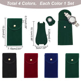 4 Sets 4 Colors Portable Velvet Single Watch Pouch Storage Bags, Watch Travel Case Organizer for Men and Women, with Snap Button, Mixed Color, 13~13.4x6.7~7.1cm