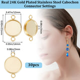 30Pcs 201 Stainless Steel Cabochon Connector Settings, Plain Edge Bezel Cups, Flat Round, Real 24K Gold Plated, Tray: 12mm, 21x14x2mm, Hole: 2mm