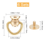 6Pcs Brass 360 Degree Rotate Ball Post D Ring Screwback Rivets, for Phone Case DIY, DIY Leather Craft Purse Accessory, Golden, 2.3x1.7x1cm, Inner Diameter: 1.15x0.95cm