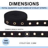 6.25 Yards Flat Cotton Ribbon, with Golden Plated Alloy Eyelets, Garment Accessories, with Metallic Wire Twist Ties, Black, 1 inch(25mm)