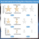 120Pcs 6 Styles Brass Charms, Star, Mixed Color, 5~10.5x4~10x0.3~0.5mm, Hole: 0.5~1.4mm, 20pcs/style