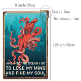 Vintage Metal Iron Tin Sign Poster, Wall Decor for Bars, Restaurants, Cafes Pubs, Vertical Rectangle, Octopus Pattern, 300x200x0.5mm, Hole: 5x5mm