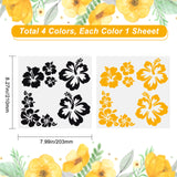 4 Sheets 4 Styles Waterproof PET Reflective Sticker Car Decoration, Flower Car Sticker, for Car Decoration, Mixed Color, 200~210x190~203x0.2mm, 1 sheet/style