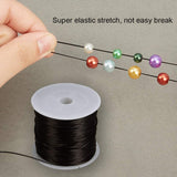 Japanese Flat Elastic Crystal String, Elastic Beading Thread, for Stretch Bracelet Making, Black, 0.8mm, about 60m/roll.