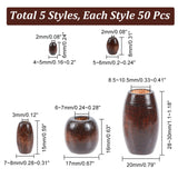 250Pcs 5 Styles Dyed Natural Wood Beads, Oval/Oblong & Barrel & Drum, Mixed Color, 6~30x4~20mm, Hole: 2~10.5mm, 50pcs/style