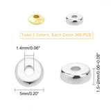 600Pcs 2 Colors CCB Plastic Spacer Beads, Flat Round, Platinum & Light Gold, Mixed Color, 5x1.5mm, Hole: 1.2mm, 300pcs/color
