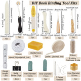 DIY Book Binding Tool Kits, inlcuding Needles, Scissor, Awl, Tracing Wheel, Tape Measure, Thimble, Cotton Threads, Ribbon, Natural Bee Wax, Binder Clips, Mixed Color