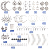 Sun & Star Drop Earring DIY Making Kit, Including Alloy Pendants & Links, Glass Beads, Brass Linking Rings & Pin & Earring Hooks & Jump Rings, Antique Silver, 136pcs/box