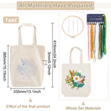 DIY Flower Pattern Tote Bag Embroidery Making Kit, Including Embroidery Needles & Thread, Cotton Cloth Bag, Plastic Embroidery Frame, White, 615mm