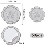 Adhesive Wax Seal Stickers, Envelope Seal Decoration, For Craft Scrapbook DIY Gift, Silver Color, Butterfly, 30mm, 50pcs/box