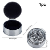 Aluminum Alloy Jewelry Box, Round with Flower, Antique Silver, 5.9x5.7x3.7cm