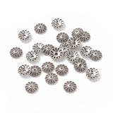 Tibetan Style Bead Caps, Lead Free & Cadmium Free, Flower, Antique Silver, 12x3mm, Hole: 2mm