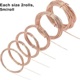 Round Copper Wire, for Jewelry Making, Red Copper, about 16.4 Feet(5m)/roll, 12 rolls/set