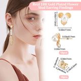 16Pcs Brass Flower Stud Earring Findings, with ABS Plastic Imitation Pearl Beaded & Vertical Loops & 16Pcs Friction Ear Nuts, Real 18K Gold Plated, 11x11.5mm, Hole: 1mm, Pin: 0.7mm