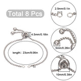 8Pcs Adjustable 304 Stainless Steel Link Bracelet Making, Slider Bracelets, Fit for Connector Charms, Stainless Steel Color, 9 inch(23cm)