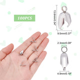 100Pcs 304 Stainless Steel Pinch Bails, Ice Pick Pinch Bails for Pendant Making, Stainless Steel Color, 13.6x4.9mm, Hole: 2.3mm