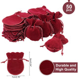 Velvet Bags, Calabash Shape Drawstring Jewelry Pouches, Dark Red, 9x7cm