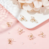 24Pcs Brass Stud Earring Findings, with Loop, Bowknot, with 40Pcs Plastic Ear Nuts, Golden, 16x15mm, Hole: 2mm, Pin: 0.6mm, 24pcs