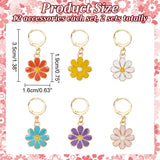 12Pcs 6 Colors Alloy Enamel Daisy Flower Charms Locking Stitch Markers, with Gold Tone 304 Stainless Steel Leverback Earring Findings, Mixed Color, 3.5cm, 2pcs/color