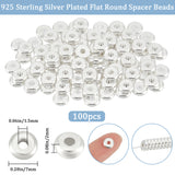 100Pcs Brass Spacer Beads, Long-Lasting Plated, Flat Round, 925 Sterling Silver Plated, 7x2mm, Hole: 1.5mm