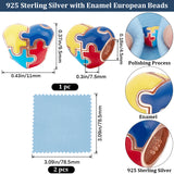 1Pc 925 Sterling Silver European Beads, with Enamel, Large Hole Beads, Heart with Puzzle, Colorful, 9.5x11x7.5mm, Hole: 5x4.5mm