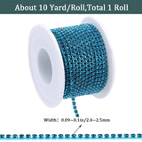 1 Roll Electrophoresis Iron Rhinestone Strass Chains, Rhinestone Cup Chains, with Spool, Blue Zircon, SS8.5, 2.4~2.5mm, about 10 Yards/roll