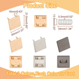 18 Sets 3 Colors Zinc Alloy Bag Decorative Clasps, Stamping Blank Tags, with Iron Gasket, Square, Mixed Color, 2.7x2.7x1.6cm, 6 sets/color
