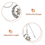 Alloy Ceiling Fan Pull Chain Extenders, Sun & Moon & Star Pendant Decoration, with Iron Ball Chains, Antique Silver & Platinum, 346~360mm, 6 styles, 1pc/style, 6pcs/set