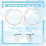 2 Strands Natural White Shell Beads Strands, Round, White, 2mm, Hole: 0.5mm, about 199pcs/strand, 15.55 inch(39.5cm)