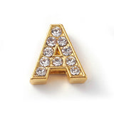 Alloy Rhinestone Beads, Letter, Crystal, Golden, 12~12.5x3~13x4~4.5mm, Hole: 1.5x5~8mm