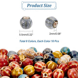 80Pcs 8 Colors Handmade Porcelain Beads, Fancy Antique Glazed Porcelain, Round, Mixed Color, 11mm, Hole: 2mm