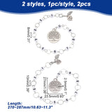 Alloy & Number Acrylic Pendant Knitting Row Counter Chains, Brass Linking Ring Locking Stitch Marker, Flat Round with Tree of Life & Heart & Leaf, Antique Silver & Silver, 27~28.7cm, 2 style, 1pc/style, 2pcs/set