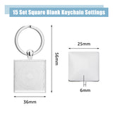 DIY Blank Square Keychain Making Kit, Including Zinc Alloy Keychain Cabochon Settings with Iron Split Key Rings, Glass Cabochons, Platinum, 30Pcs/set