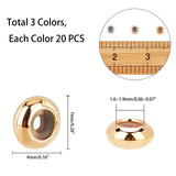 Brass Beads, with Rubber, Rondelle, Slider Beads, Stopper Beads, Mixed Color, 7x4mm, Hole: 1.6~1.9mm, 3 colors, 20pcs/color, 60pcs/set