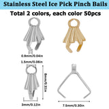 100Pcs 2 Colors Stainless Steel Ice Pick Pinch Bails, Golden & Stainless Steel Color, 8x3x7.5mm, Hole: 1.5mm, Pin: 0.9mm, 50Pcs/color