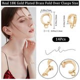 14Pcs Brass Fold Over Clasps, with Loop, Real 18K Gold Plated, 10x7x2.5mm, Hole: 1.2mm
