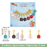 Ladybird Stitch Markers, Alloy Enamel Crochet Lobster Clasp Charms, Locking Stitch Marker with Wine Glass Charm Ring, Mixed Color, 3.2cm, 5 colors, 2pcs/color, 10pcs/set